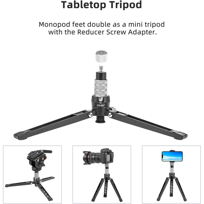 Штатив відео Cayer CF34DV з вуглецевого волокна 71 дюйм, з шарнірним голковим кріпленням та триногим основанням для DSLR-камер та відеокамер, з додатковою ковзною платформою