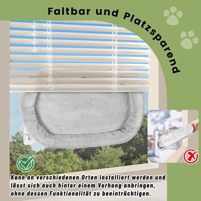 Лежанка для котів на вікно 60x30 см, гамак для котів зі стабільними присосками, складане ліжко для котів на віконну раму, підходить для котів вагою до 20 кг (з ліжком для котів XL, сірий)