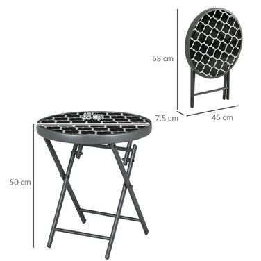 Стіл Outsunny розкладний, приставний зі скляною стільницею 45x45x50см, чорний колір, ідеально підходить для саду та кемпінгу