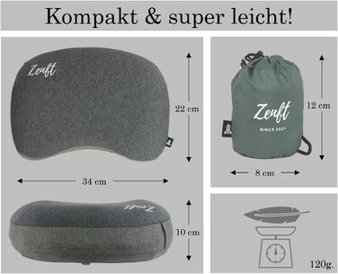 Zenft Travel Pillow – Outdoor Cushion, Travel Pillow, extra soft, Inflatable Head Pillow – Cushion for Camping Equipment, Backpacking, Car, Train, Picnic, Beach – Optimal for Vacation and Travel