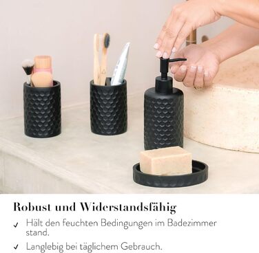 ZCCZ Bathroom Set – 5-Piece Organizer Set with Toilet Brush, Toothbrush Holder, Soap Dispenser, Soap Dish – Stylish Décor with Geometric Hexagon Pattern in Black for Modern Bathroom