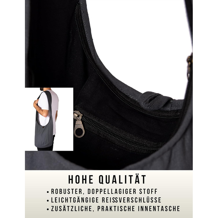Сумка через плече PANASIA Daen & Herren сіра (M) - велика бавовняна сумка з блискавкою та внутрішніми кишенями