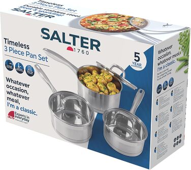 Набір каструль Salter Timeless 3-рівневий паровар з нержавіючої сталі, 18 см, з ручками та скляною кришкою, антипригарне покриття, пароварка для овочів, сумісний з індукційними плитами (3 шт.)