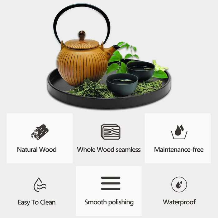 3 Piece Round Tray 30cm Wood Round Serving Tray Black Breakfast Coffee Cup Tea Tray Bathroom Tray Small Decorative Tray for Cafe, Bar, Restaurant