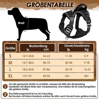 Шлейка для собак великих порід, анти-тяга, з 2 карабінами та зручною ручкою, регульована та світловідбиваюча, з м'якою підкладкою, для щоденних тренувань (Чорний, L) Розмір L (Окружність шиї: 42-60 см, Окружність грудей: 47-86 см) Чорний