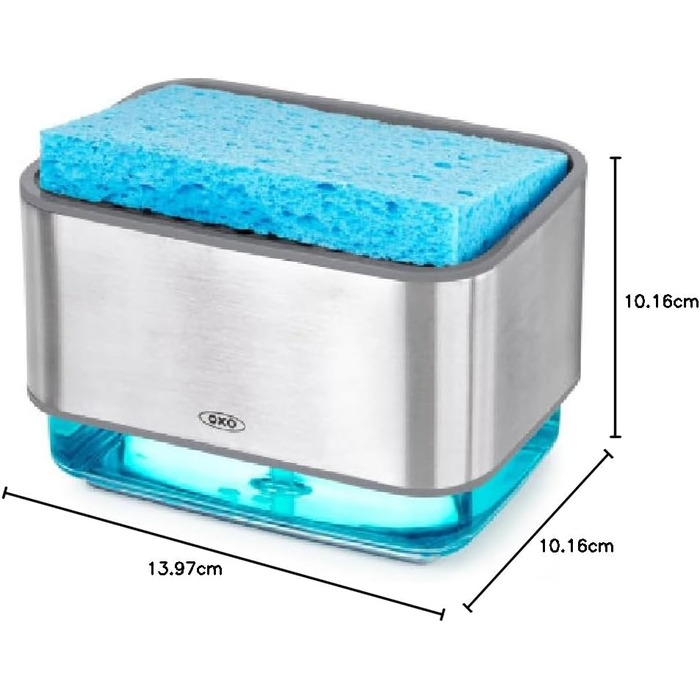 Дозатор мила OXO Good Grips з тримачем для губки, нержавіюча сталь, прозорий