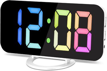 Цифровий годинник SZELAM з LED-дзеркалом 7 дюймів, 2 USB-порти, функція відкладання, автоматичне регулювання яскравості, для дому (білий)