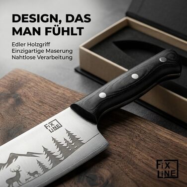 Ніж шеф-кухаря FIXLINE® BLACK FOREST Edition 18 см – професійний кухонний ніж з нержавіючої сталі, з чорною дерев'яною ручкою, подарункова упаковка