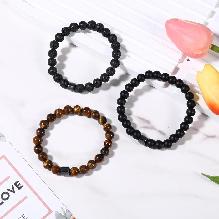 Чоловічий браслет з натурального каменю Тигрове око, 8 мм, набір 3 шт.