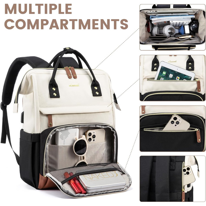 LOVEVOOK Рюкзак для жінок з відділенням для ноутбука 15.6 дюймів. Шкільний рюкзак для дівчат, підлітків, студентів. Водонепроникний рюкзак для школи, подорожей, університету, бізнесу. Кольори: бежевий, чорний, коричневий.