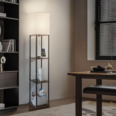 Сучасна торшер BBHome з полицею, регульоване LED освітлення 3 кольорів, 9W, для вітальні, спальні, офісу, дерево, білий/rustikales Braun