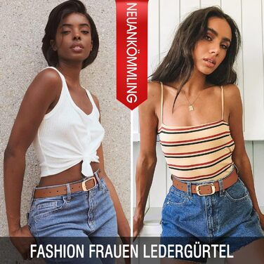 Жіночий шкіряний ремінь WHIPPY великого розміру, модний ремінь з річної шкіри з надійною пряжкою, для джинсів, штанів, суконь (B-коричневий (золота пряжка), S:100см (розмір талії 63-76см))