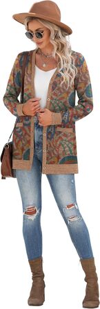 Жіночий в'язаний кардиган Grecerelle з довгими рукавами, V-подібний виріз, з кишенями та ґудзиками, м'який, довгий, стильний, з візерунком пава, червоний (S)