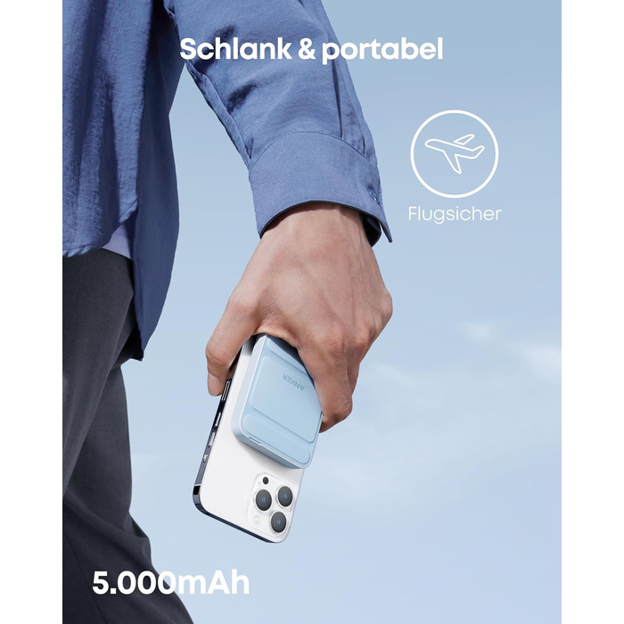 Anker MagGo Powerbank 5000mAh з магнітним з'єднанням, сірий (wolkengrau)