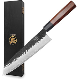 Японський ніж MITSUMOTO SAKARI Santoku 19 см з ручкою з рожевого дерева та Kiritsuke 23 см, ручне кованість, високоякісна сталь