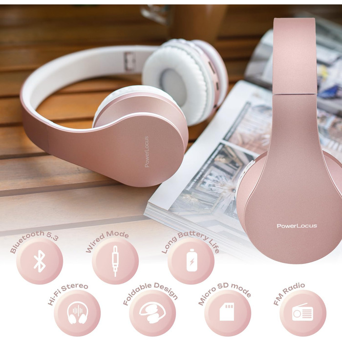 Бездротові навушники PowerLocus Over Ear Bluetooth з мікрофоном (Rose Gold)