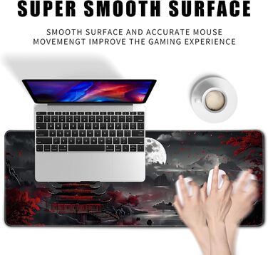 MiaVibte килимок для столу з Японії, Riverside Повний Місяць, ігровий килимок для миші, XL килимок для клавіатури, килимок для комп'ютера/ноутбука, 80 x 30 см, декор столу Dark Moon Canyon