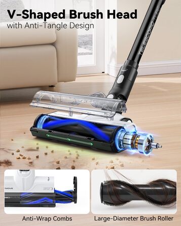 Бездротовий пилосос AlloyMove A01: потужність 550W, 48kPa, 65 хвилин роботи, фільтрація 99.9%, об'єм контейнера 1.5л, для волосся, килима, твердих поверхонь (чорний)