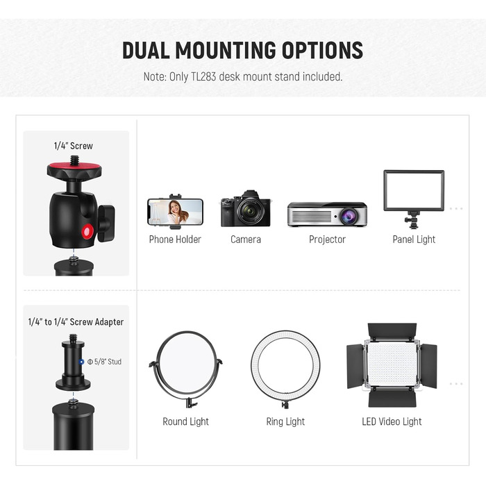 Тримач для камери NEEWER TL283: штатив для столу, мікрофонний важіль, підставка для смартфона та веб-камери, червоний