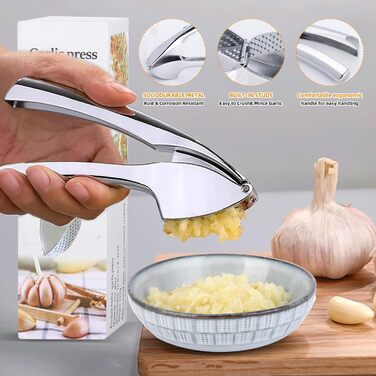 Преміум-прес для часнику: міцний, довговічний, з полірованою поверхнею. Легке подрібнення часнику та імбиру. Не потребує очищення. Ідеально підходить для дрібних інгредієнтів.