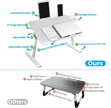 Зручний складаний столик для ноутбука в ліжко з підставкою для планшета, ящиком для зберігання та силіконовими підлокітниками – ідеально для роботи, письма, їжі та малювання