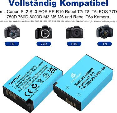 Акумулятор LP-E17 1300mAh 2 шт. + LED зарядний пристрій для Canon EOS Rebel SL3, SL2, T8i, T7i, T6i, T6s, R10, R50, R8, RP, M3, M5, M6, 200D, 77D, 750D, 760D, 2x LP-E17 + 1x LED