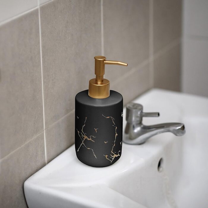 Дозатор для мила JJ PRIME керамічний, 400 мл, чорний, для ванної/кухні