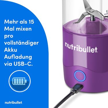 NutriBullet Immersion Blender, Immersion Blender, 475ml BPA-free, Mini-Mixer, Multi-Function Mixer, USB-C Charger, over 15 blending cycles, Violet, NBP003PU Portable Violet