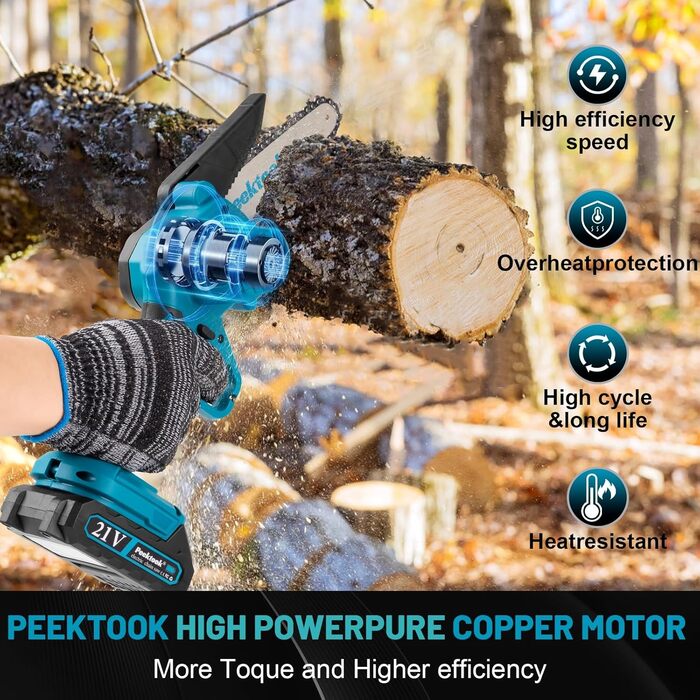 Акумуляторна міні-пила (6 дюймів) з безщітковим мотором 1000W та акумулятором 4000mAh. У комплекті 2 ланцюги та захисний вимикач. Ідеально для обрізки гілок та дерева.