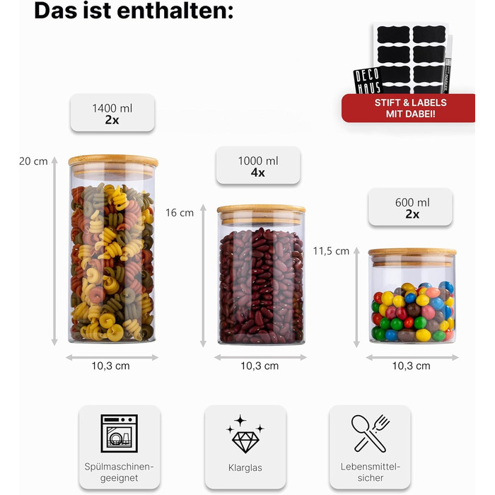 Набір контейнерів для зберігання Deco haus® 2 шт. (1,3 л) - герметичні банки для кави, цукру, крупи та інших продуктів