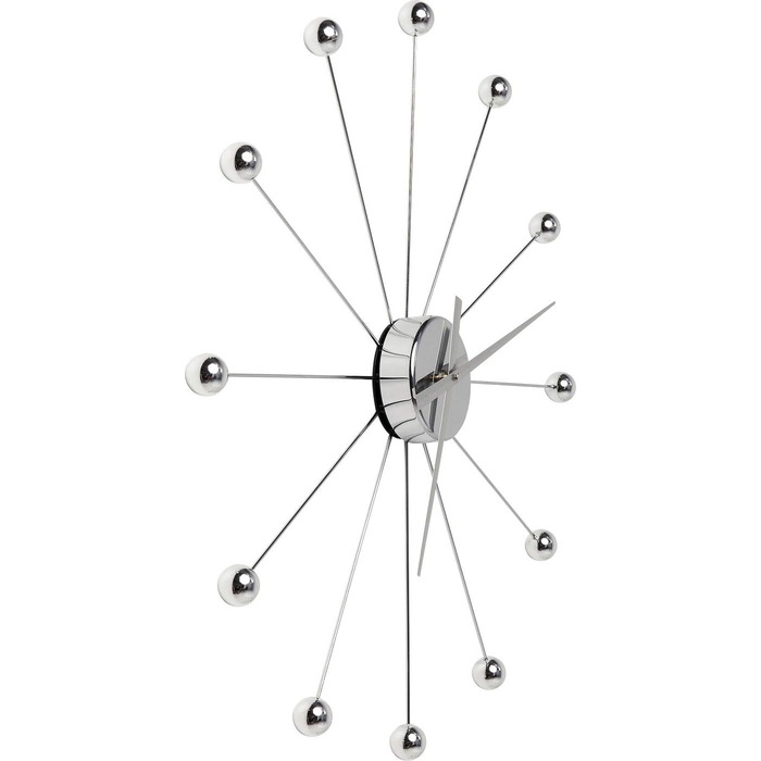 Kare Design Wall Clock Like Umbrella, 100cm Diameter, Clock, Modern, Minimalist, Aluminum Frame, Round, Battery not included (Silver)