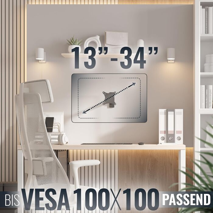 Настінне кріплення для монітора/телевізора RICOO S3911 13-34 дюйми VESA 75x75/100x100 поворотне