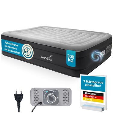 Двомісний надувний матрац Skandika Sveja Flex з електричним насосом Smart Air, 204 x 151 x 43 см, навантаження до 300 кг, для кемпінгу та відпочинку