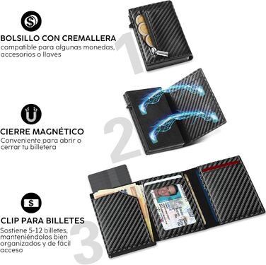 Чоловічий гаманець TENBST: тонкий, з відділенням для монет та RFID-захистом. Карна картхолдер, міні-портмоне, чорний карбон. Ідеальний подарунок.