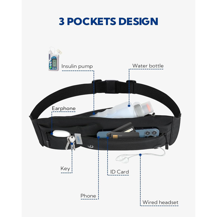 Водонепроникний поясний ремінь Waterfly для телефону: спортивна поясна сумка для бігу, джогінгу, фітнесу, подорожей (чорний)