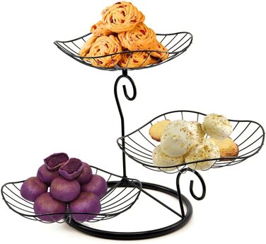 Етажерка для фруктів Evomosa 3 яруси, чорна. Містка, стійка, для сім'ї. Сучасна фруктова тарілка для фруктів та снеків