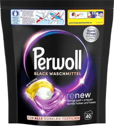 Капсули для прання Perwoll Renew Caps Black для темних речей, All-in-1, відновлення кольору та волокон, 80 прань (2 x 40 шт)