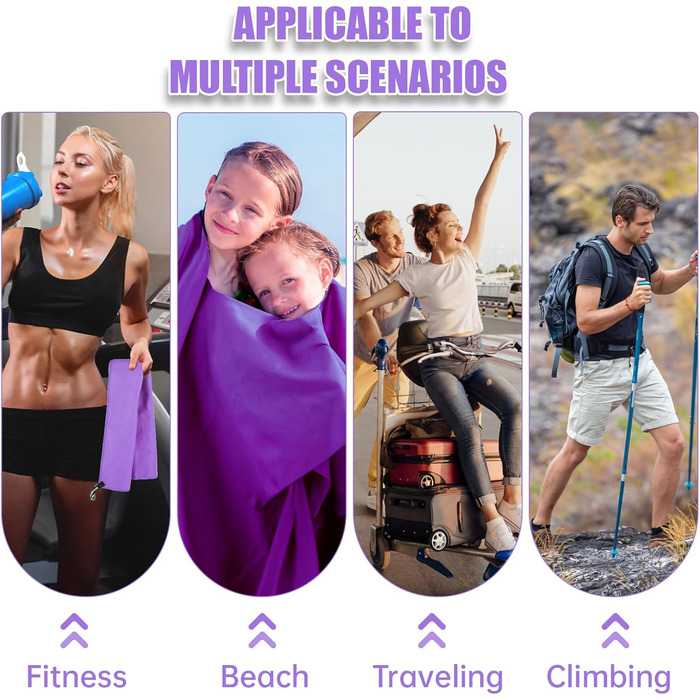 Набір рушників Neerow з мікрофібри (3 шт.): великий (152x76 см), фітнес (80x40 см), маленький (30x30 см), фіолетовий