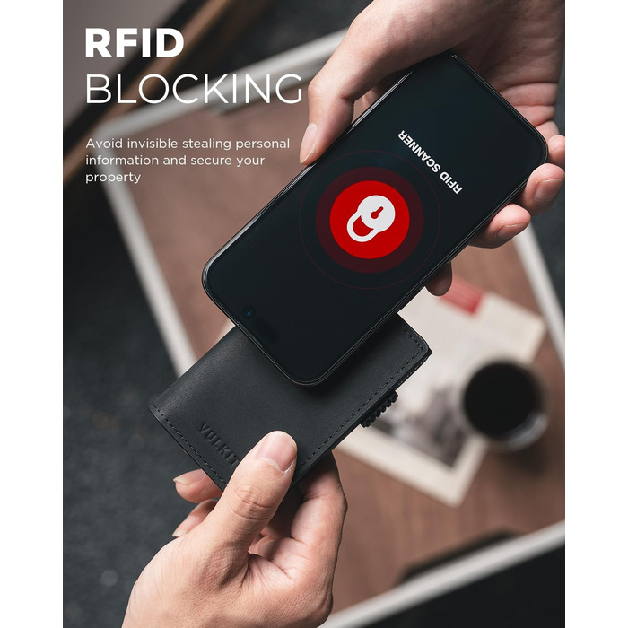 Гаманець картхолдер VULKIT Pop-Up RFID захист шкіра (Crazy Horse чорний) для 11 карт і купюр