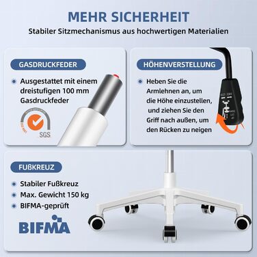 Ергономічне крісло для офісу, крісло для робочого столу з підйомними підлокітниками, регульована поперекова підтримка, офісне крісло для керівника, поворотне крісло, сітчасте крісло з функцією гойдання до 125° (Сірий, без підголівника)