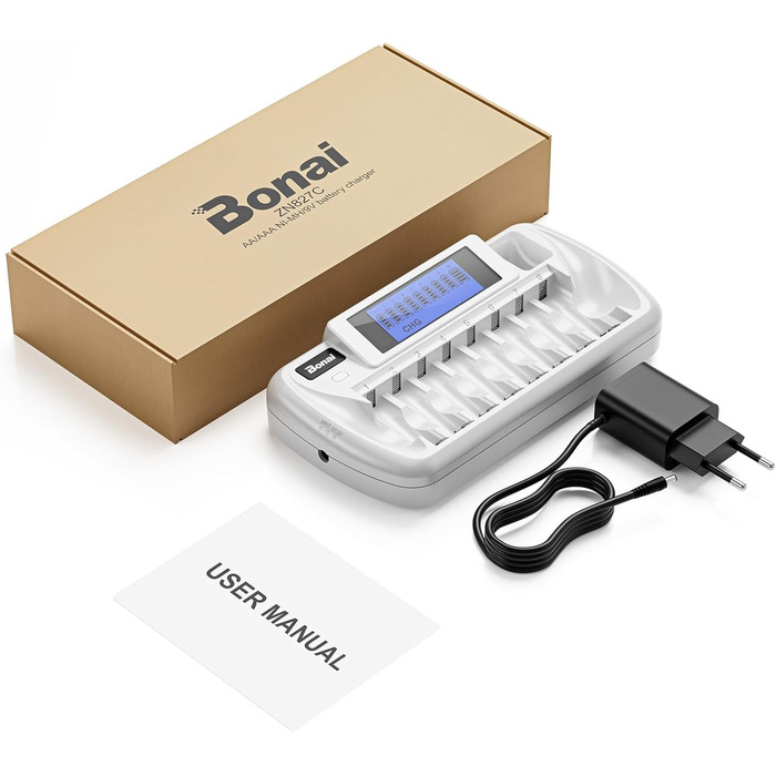 Зарядний пристрій BONAI для акумуляторів 9 слотів LCD, універсальний, інтелектуальний зарядний акумулятор з функцією розряду для AA/AAA/9V NI-MH акумуляторів