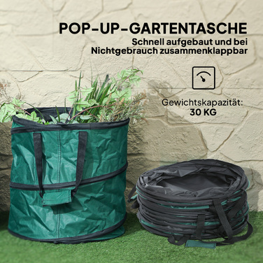 Outsunny Garden Sack 4x86L Waterproof Garden Waste Sack with Zippered Lid, Handles, Sturdy Leaves Sack, Freestanding Garden Bags, Reusable Garden Waste Bags for Garden Waste and Green Waste | Aosom