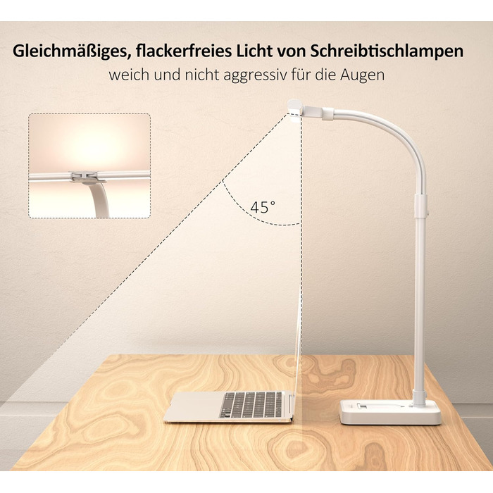 LED лампа для столу Doppelkopf з регулюванням яскравості, 24W, 80см, для дому/офісу, денне світло, лампа-лебідь, з підставкою для телефону