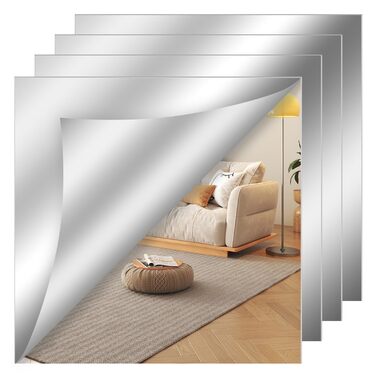 Дзеркальні плитки на клейкій основі 30x30 см - 4 шт. (Акрил) для стін, шаф, спальні та вітальні