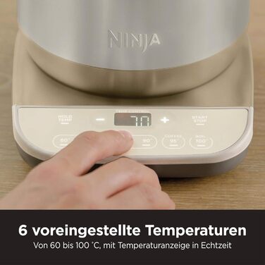 Електричний чайник Ninja Perfect Temperature, 1.7 л, швидке кип'ятіння, 6 температурних режимів, функція підтримання тепла, Stonegold, KT201EUSTGD