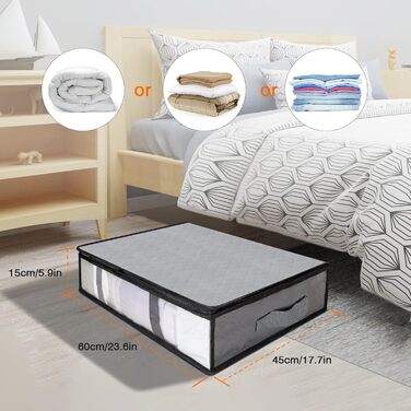 Коробки для зберігання постільних речей AiQInu, 4 шт, 60x45x15 см, сірі. Коробки для білизни з вікном та ручками, складні, для одягу, ковдр, постільної білизни