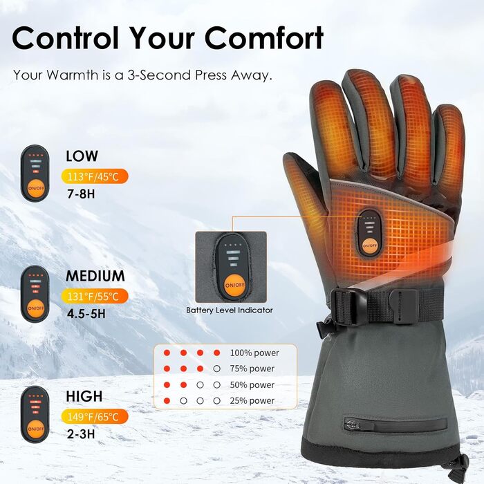 Обогрівані рукавички Minthouz W11 для чоловіків та жінок, 7.4V, 3 режими нагріву, водонепроникні, з підтримкою сенсорного екрану, для роботи на відкритому повітрі, велоспорту та катання на лижах, XL