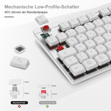 Механічна клавіатура та миша Leadsail FA98 бездротове комплект QWERTZ, 98 клавіш, низькопрофільний червоний перемикач, 1600 DPI, для Windows/MacOS/PC/Laptop (срільно-білий)