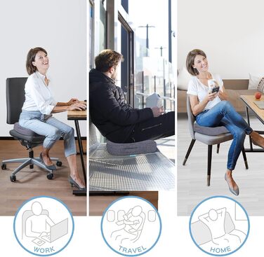 Ортопедична подушка для сидіння Bonmedico - Memory Foam Gel з гелевою вставкою для офісного крісла, авто та інвалідного візка (Сірий, Стандарт)