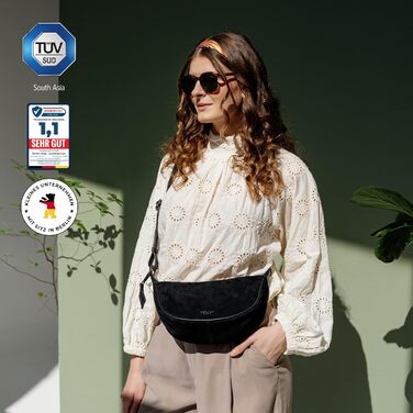 Сумка через плече Berliner Bags Luna, шкіряна жіноча, чорна замша, напівмісяць